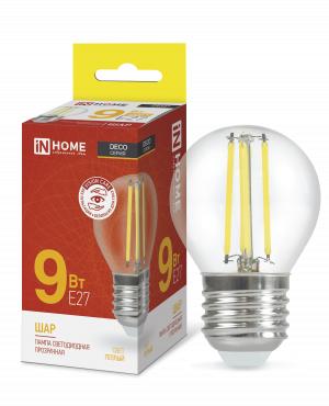 Лампа светодиодная LED-ШАР-deco 9Вт шар прозрачная 3000К тепл. бел. E27 1040лм 230В 4690612026268 - IN HOME