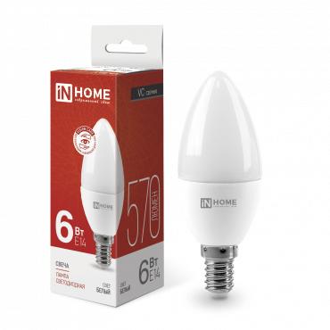 Лампа светодиодная LED-СВЕЧА-VC 6Вт свеча 4000К нейтр. бел. E14 570лм 230В 4690612020396 - IN HOME