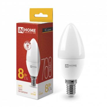 Лампа светодиодная LED-СВЕЧА-VC 8Вт свеча 3000К тепл. бел. E14 760лм 230В 4690612020426 - IN HOME