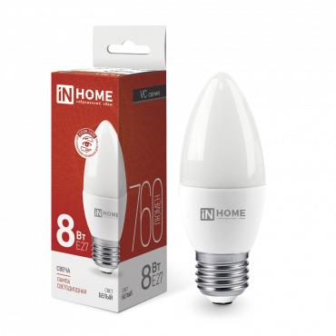 Лампа светодиодная LED-СВЕЧА-VC 8Вт свеча 4000К нейтр. бел. E27 760лм 230В 4690612020457 - IN HOME