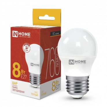 Лампа светодиодная LED-ШАР-VC 8Вт шар 3000К тепл. бел. E27 760лм 230В 4690612020563 - IN HOME