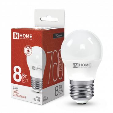 Лампа светодиодная LED-ШАР-VC 8Вт шар 4000К нейтр. бел. E27 760лм 230В 4690612020570 - IN HOME