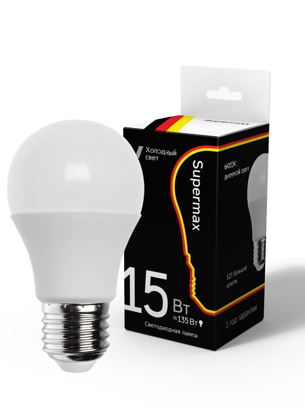 Лампа светодиодная Supermax А60 15Вт стандарт 6400К E27 230В КОСМОС Sup_LED15wA60E2764 - Космос