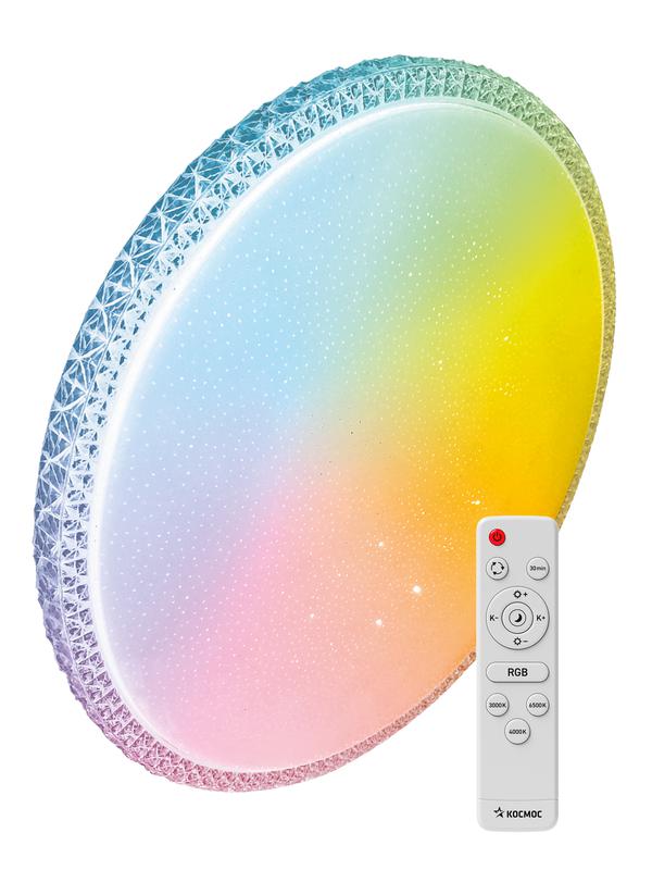 Светильник светодиодный PREMIUM MYSTERY RGB 75Вт 230В 3000-6500К 6000лм IP40 495х85мм настенно-потолоч. управляемый с пультом ДУ с RGB подсветкой КОСМОС KSMystRGB75W - Космос