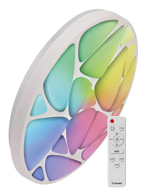 Светильник светодиодный PREMIUM SHELL RGB 75Вт 230В 3000-6500К 6000лм IP40 500х80мм настенно-потолоч.управляемый с пультом ДУ с RGB подсветкой КОСМОС KSShelRGB75W - Космос