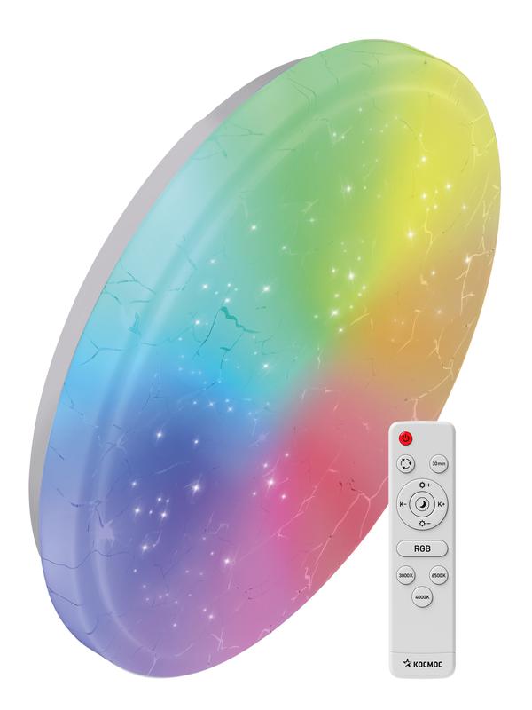 Светильник светодиодный PREMIUM FROST-RGB 75Вт 230В 3000-6500К 4400лм IP40 495х85мм настенно-потолоч. управляемый с пультом ДУ с RGB подсветкой КОСМОС KSFrosRGB75W - Космос