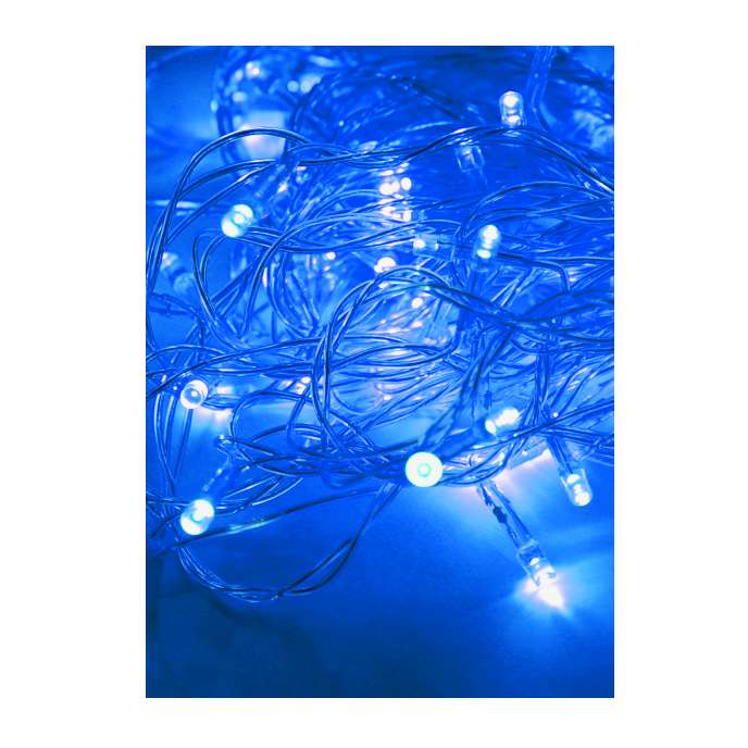 Гирлянда светодиодная 100LED син. прозр. провод 10.8м (9.3+1.5) 8 режимов мигания IP20 син. KOC_GIR100LED_B - Космос