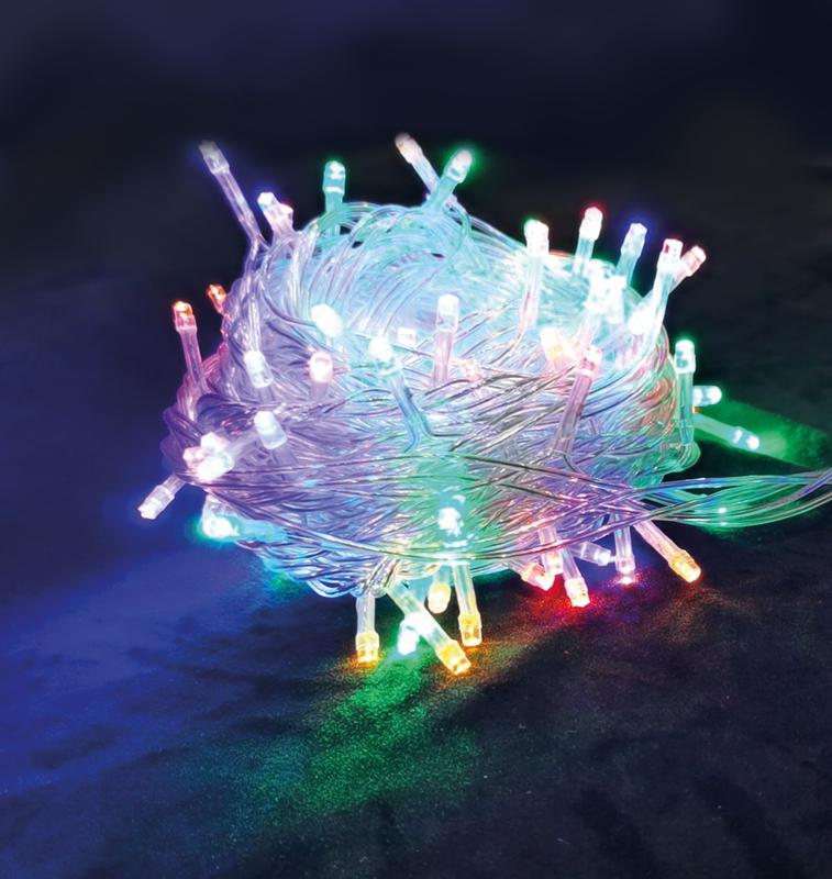 Гирлянда светодиодная 100LED бел. прозр. провод 6.5м расстояние между лампами 6см 8 режимов мигания KOC_GIR100LED_RGB_7m - Космос