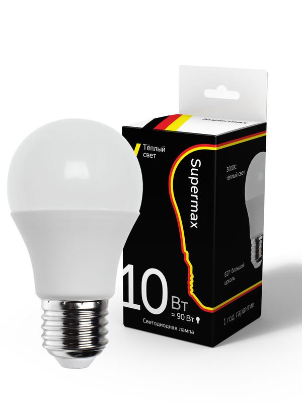 Лампа светодиодная Supermax А60 10Вт стандарт E27 230В 3000К КОСМОС Sup_LED10wA60E2730 - Космос