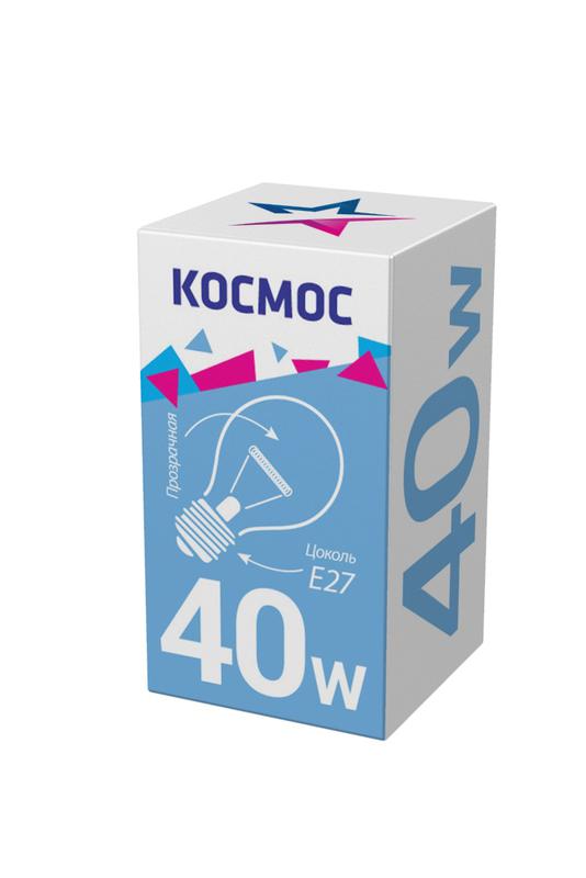 Лампа накаливания 40Вт A50/A55 прозрачная E27 230В КОСМОС LKsmSt55CL40E27v2 - Космос
