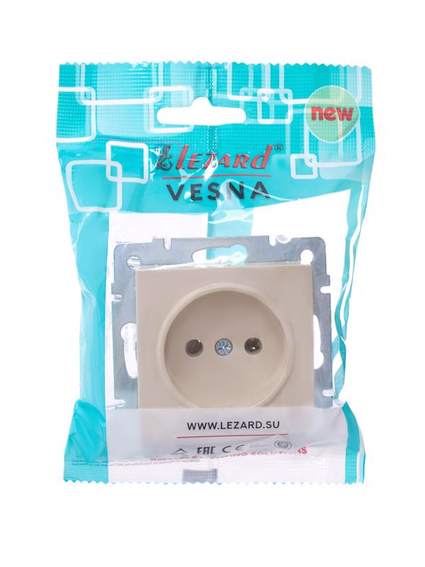 Розетка 1-м СП Vesna без заземл. ПБТ механизм крем. 742-0388-121B - Lezard