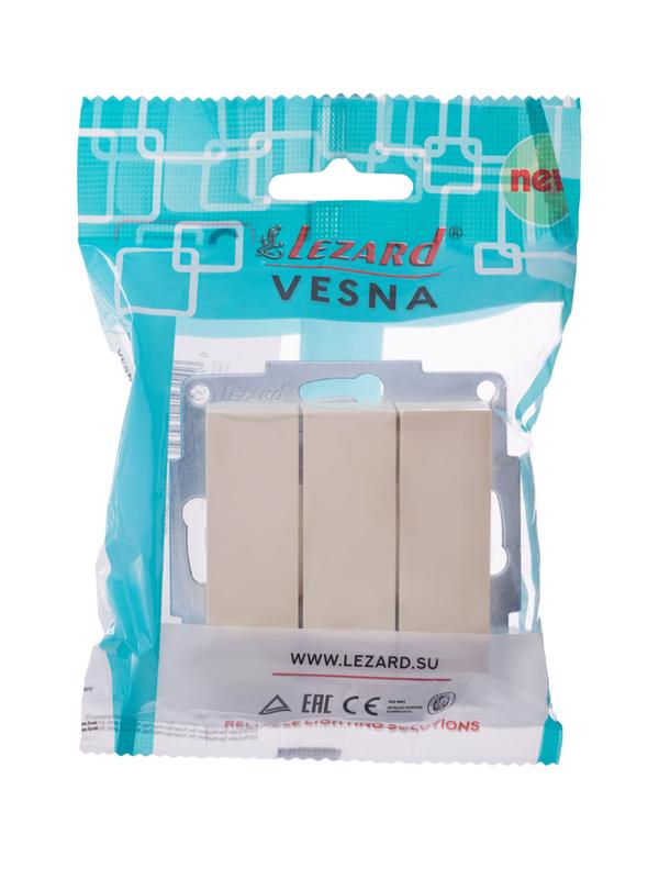 Выключатель 3-кл. СП Vesna механизм крем. 742-0388-109 - Lezard