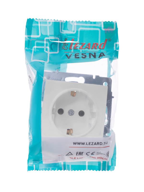 Розетка 1-м СП Vesna с заземл. защ. шторки ПБТ механизм бел. 742-0288-124B - Lezard