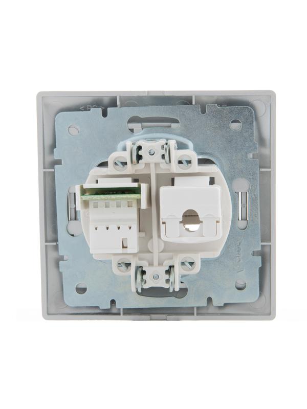 Розетка компьютерная + телефонная 2-м СП Mira RJ45 + RJ11 сер. метал. 701-1010-143 - Lezard