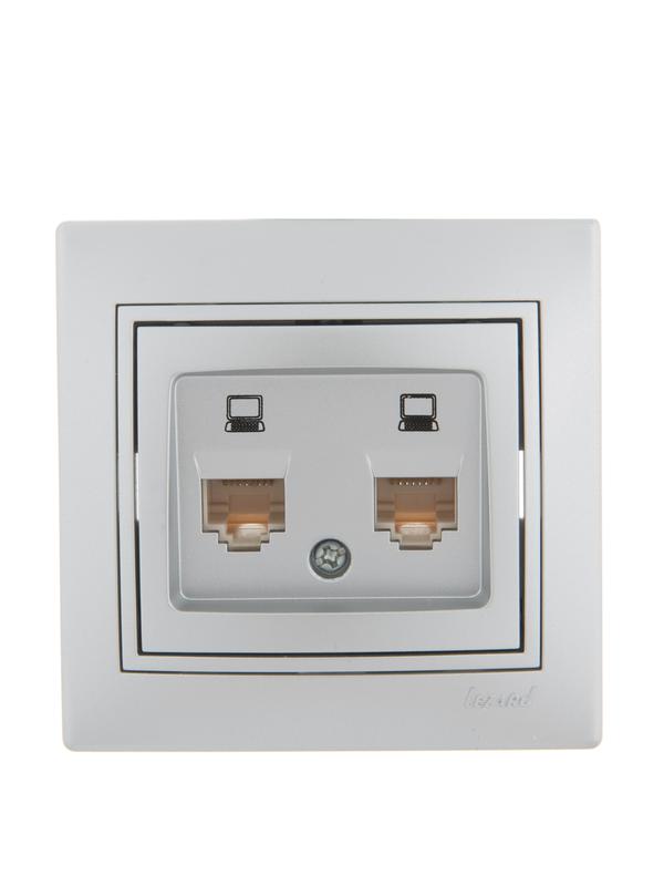 Розетка компьютерная 2-м СП Mira RJ45 сер. метал. 701-1010-141 - Lezard