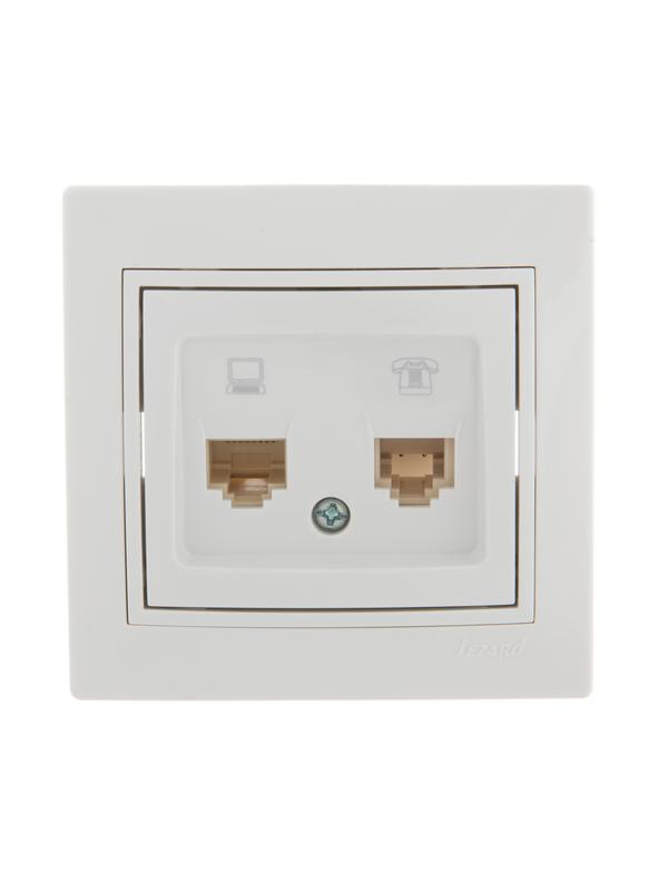 Розетка компьютерная + телефонная 2-м СП Mira RJ45 + RJ11 бел./бел. 701-0202-143 - Lezard
