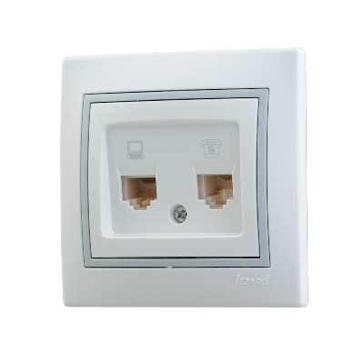 Розетка компьютерная + телефонная 2-м СП Mira RJ45 + RJ11 IP20 с сер. вставкой бел. 701-0215-143 - Lezard