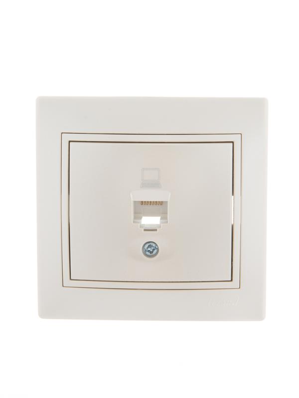 Розетка компьютерная 1-м СП Mira RJ45 16А IP20 со вставкой жемчуж./бел. перламутр. 701-3030-139 - Lezard
