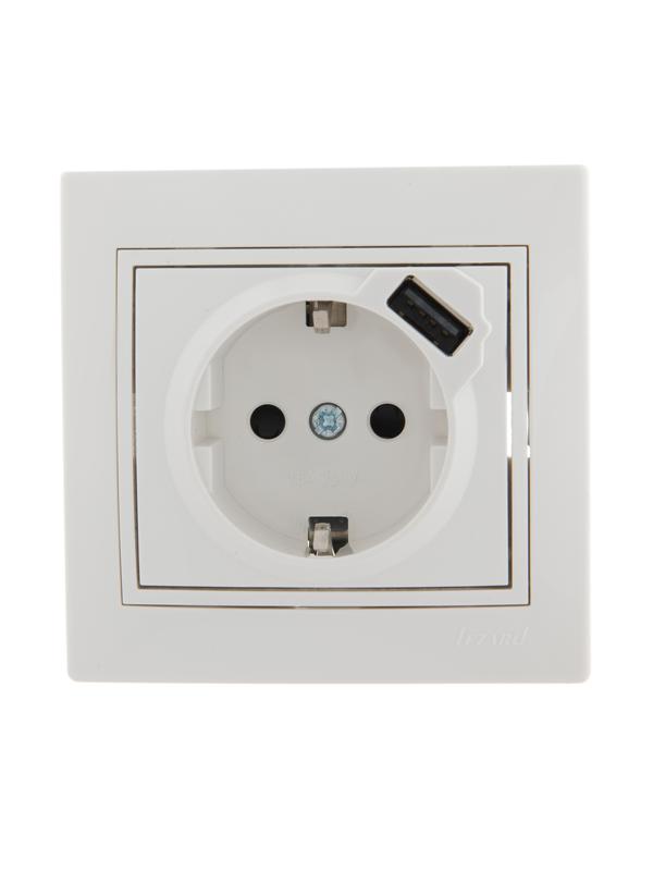 Розетка 1-м СП Mira 16А с заземл. + USB разъем бел. 701-0202-181 - Lezard