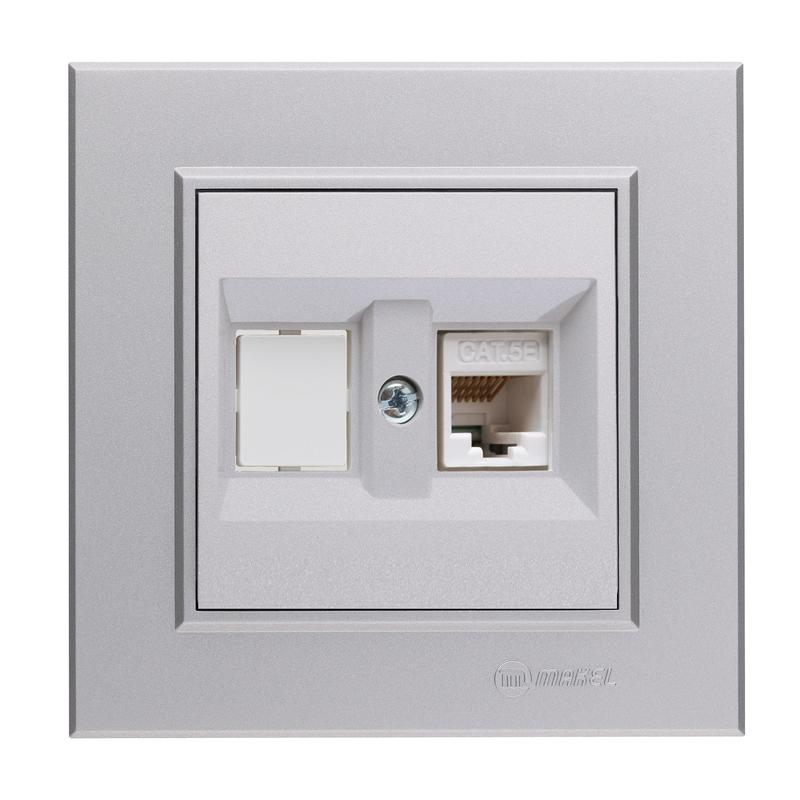 Розетка компьютерная+гнездо СП Karea 16А IP20 CAT 5 сереб. 56065035 - Makel