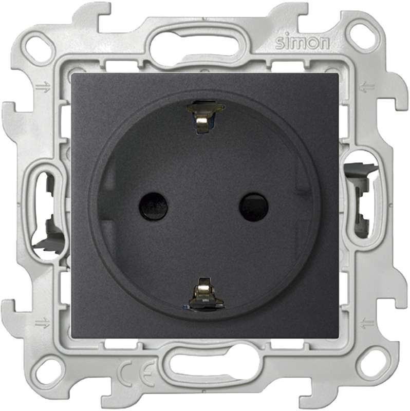 Розетка 1-м СП 24 16А IP20 2P+E Push&Go защ. шторки механизм графит 2420432-038 - Simon