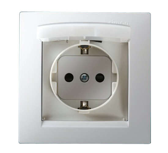 Розетка 1-м СП 5 16А IP44 250В с заземл. Schuko защ. шторки с крышкой винт. клеммы бел. 1590450-030 - Simon