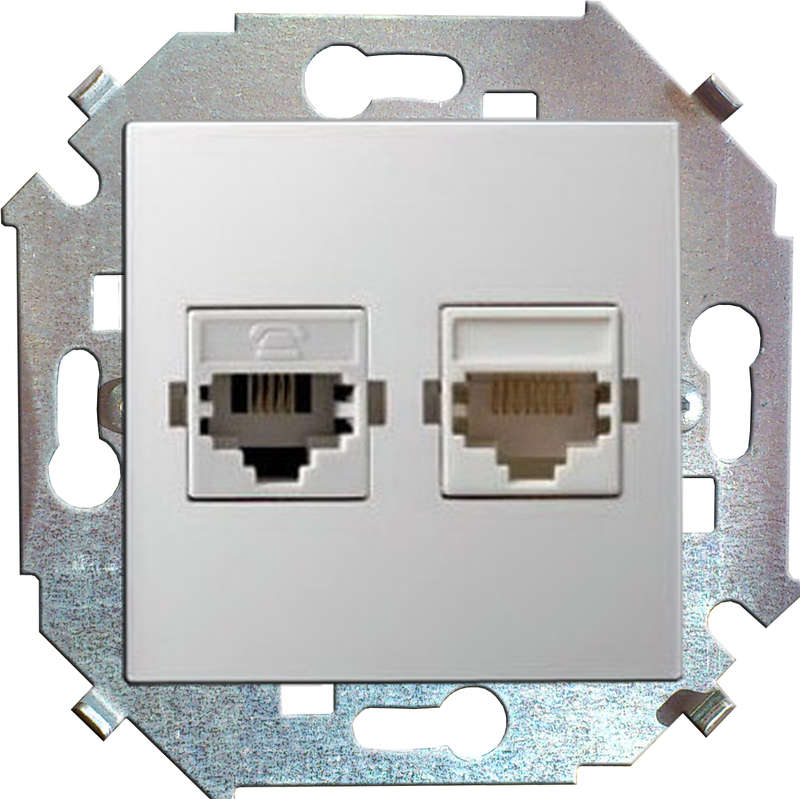 Розетка телефонная 2-м СП Simon 15 RJ11 винтов. зажимы механизм бел. Simon 1591589-030 - Simon