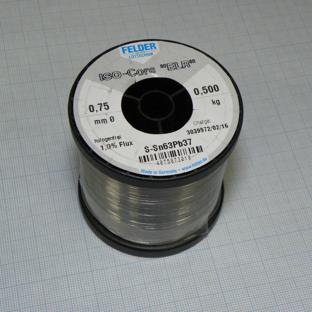 Припой Sn63Pb37 ELR  0.75мм 500гр - FELDER