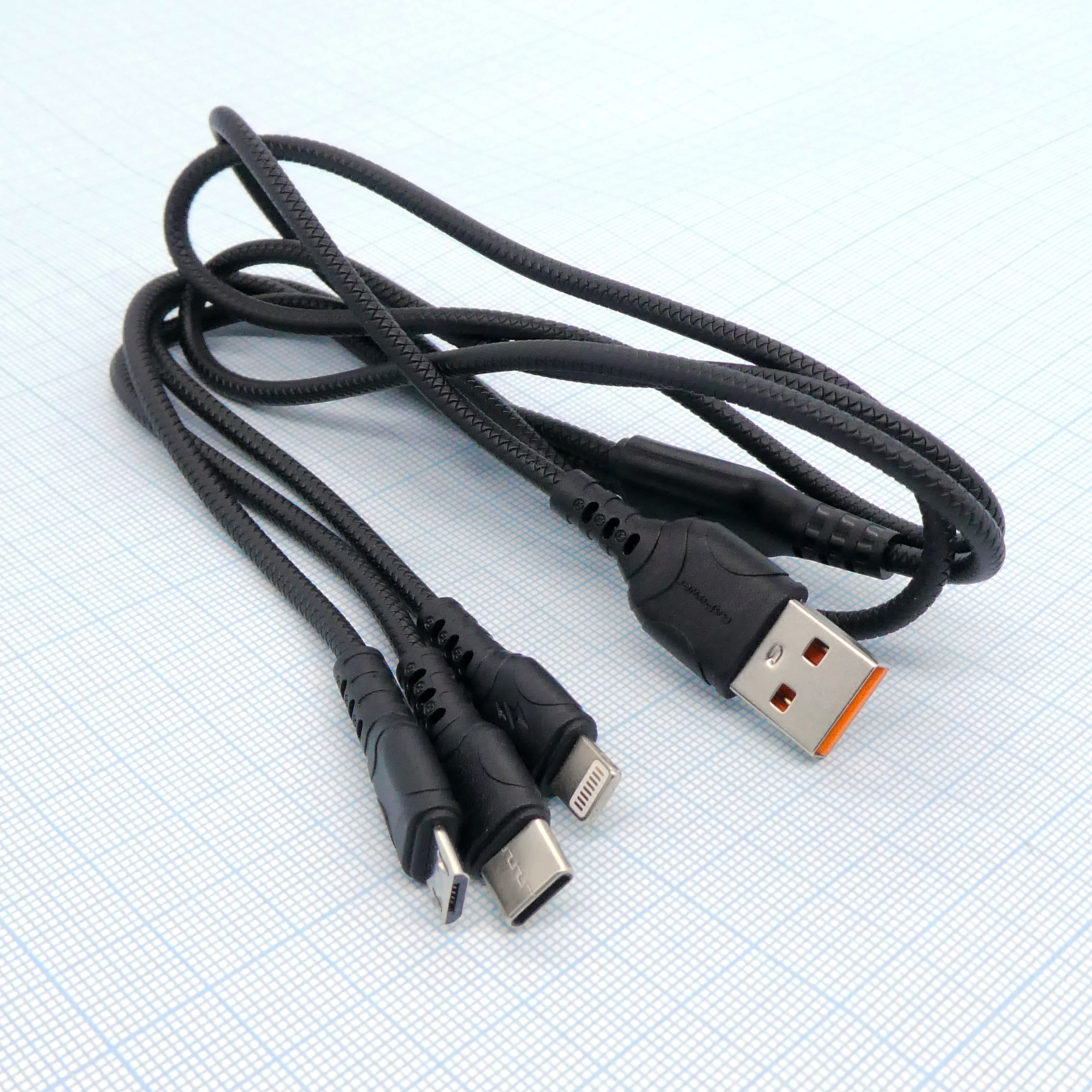 Шнур USB-Type-C/microUSB/Lighting GoPower GP05-3-1 - .