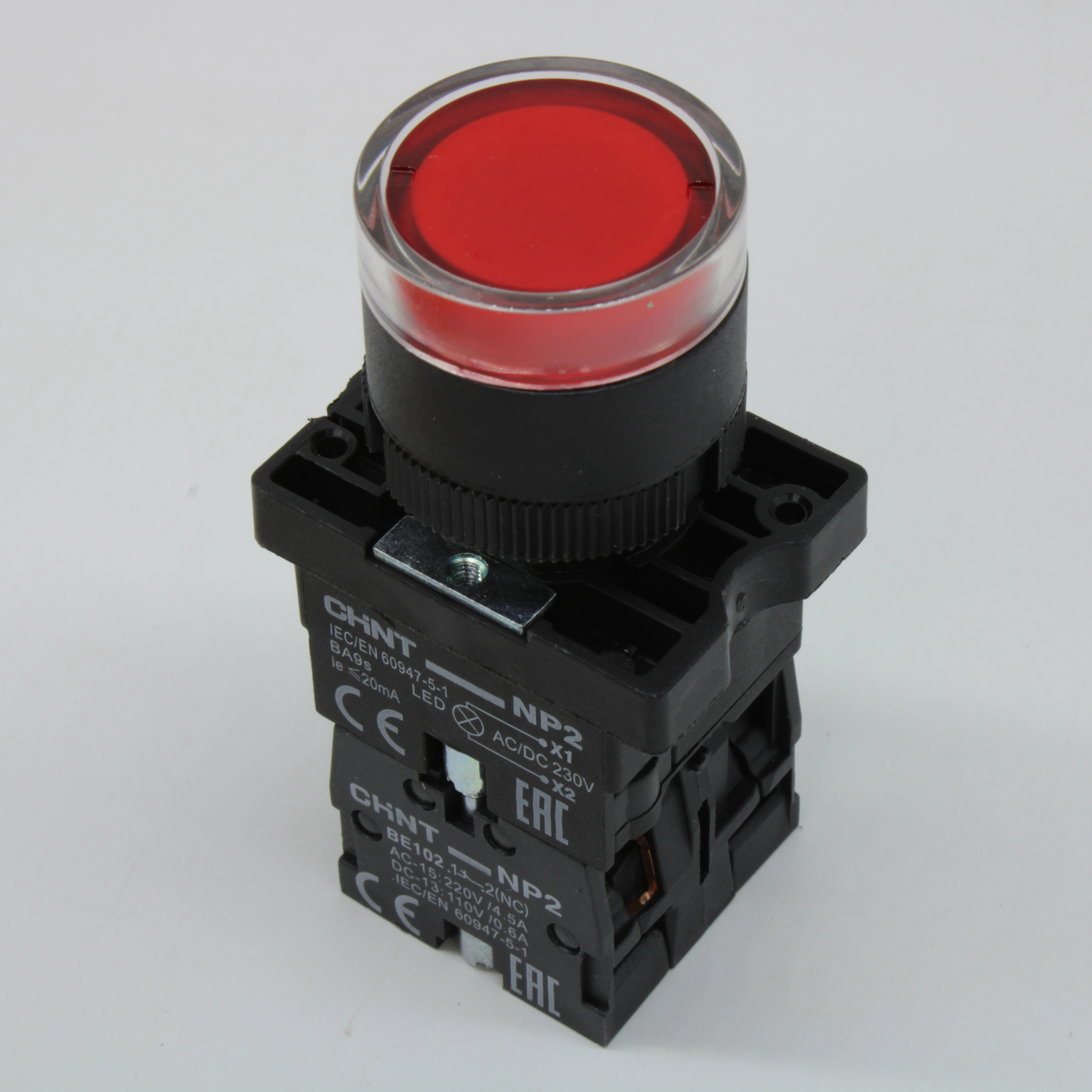 CHINT Кнопка управления NP2-EW3465 1НО+1НЗ красная AC/DC230В(LED), IP40 (R) - CHINT
