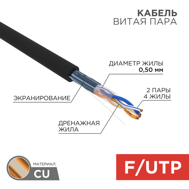 Кабель витая пара  FTP 2PR 24AWG - Rexant