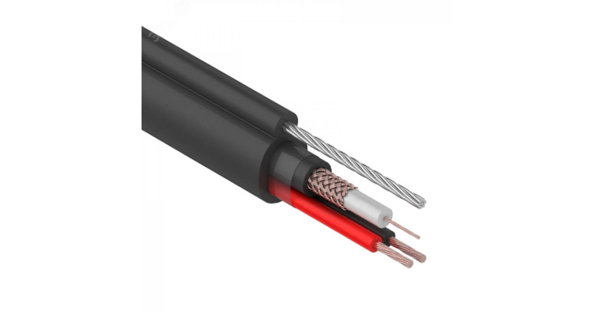 Купить Кабель КВК-П-2+2x0,75 мм, +ТРОС (Cu/Cu) черный, 305 м, 01-4107 Rexant оптом в Москве