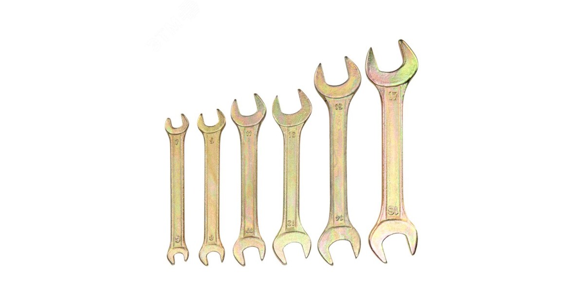 Купить Набор ключей рожковых (6х7-16х17мм), 6 шт, желтый цинк 12-5843-2 Rexant оптом в Москве