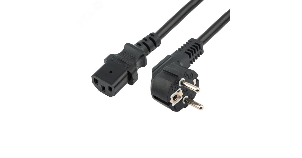 Купить Шнур сетевой, евровилка угловая - евроразъем С13, кабель 3x1,5 мм?, длина 0,5 метра, черный (PVC пакет) 11-1136 Rexant оптом в Москве