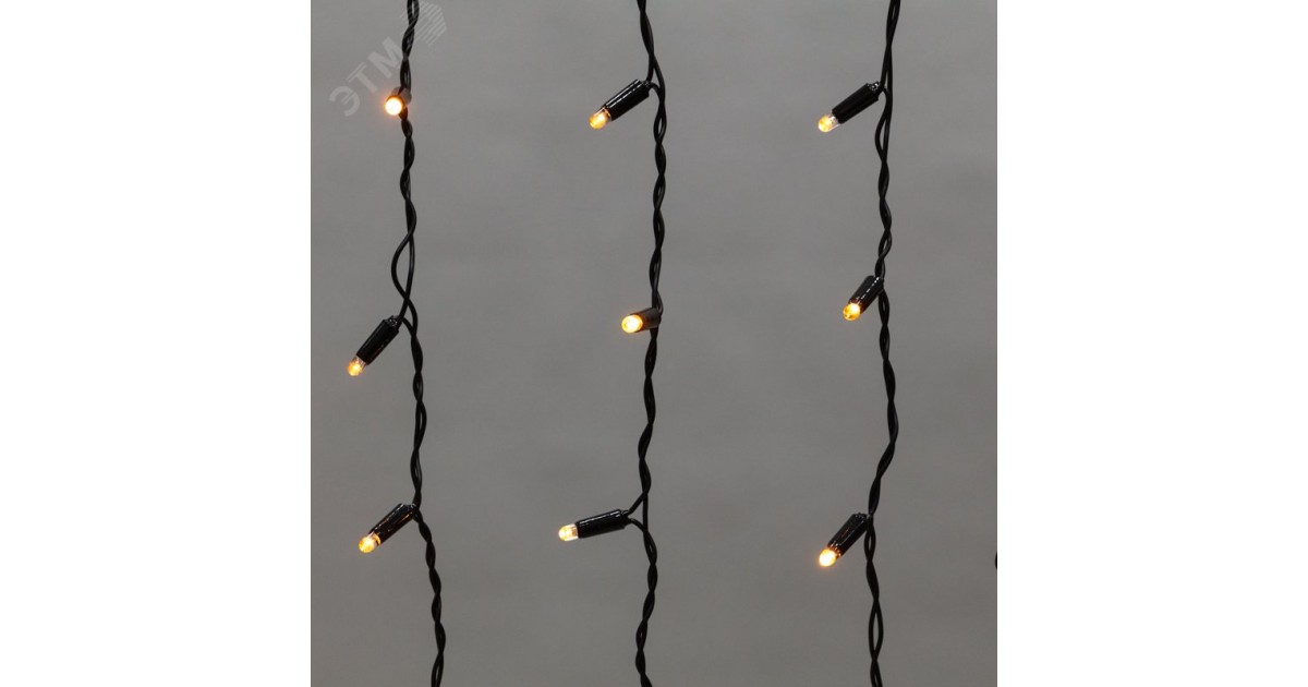 Купить Гирлянда Айсикл (бахрома) светодиодный, 4,8 х 0,6 м, черный провод, 230 В, диоды желтые, 176 LED 255-131 NEON-NIGHT оптом в Москве