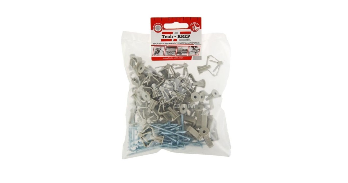 Купить Дюбель для гипсокартона "бабочка" 10х50 с сам. 4х60 (уп.40шт) пакет Tech-Krep 126702 Tech-KREP оптом в Москве