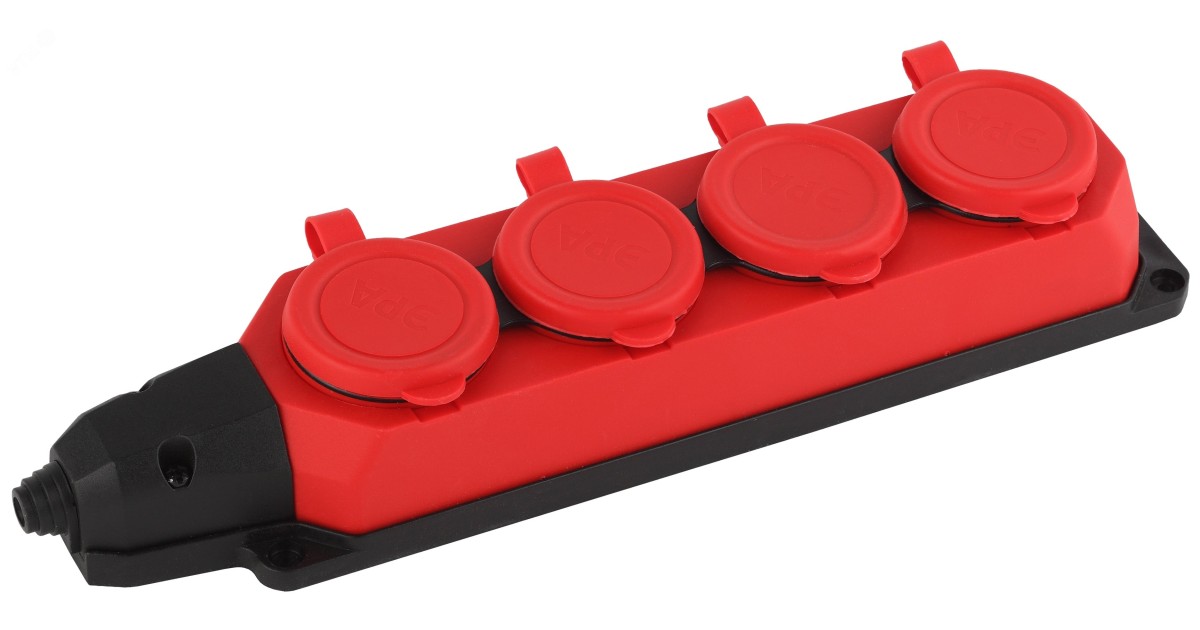 Купить Колодка удлинителя 4-м с заземл. 16А IP44 K-4e-RED-IP44 каучук красн. Б0044553 Эра оптом в Москве