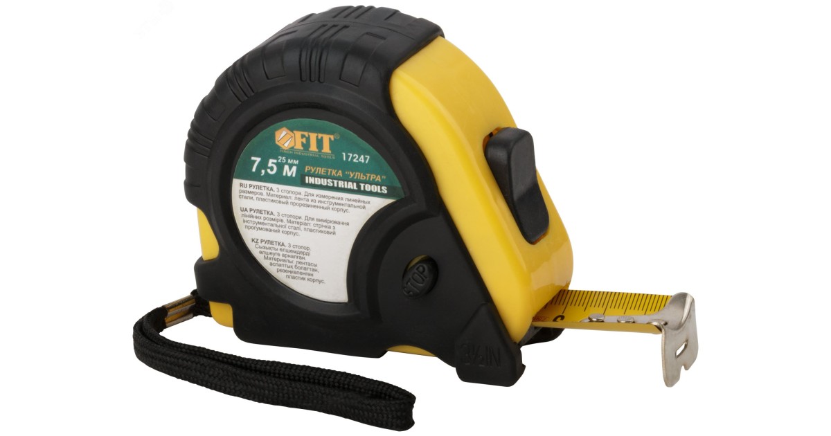 Купить Рулетка прорезинен. корпус, тройной стопор ""Ультра"" 7.5 м x 25 мм 17247 FIT оптом в Москве