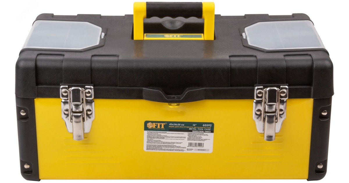 Купить Ящик для инструмента пластиковый 18"" (45 х 24 х 20 см) металл.замки, стенки стальные 65592 FIT оптом в Москве