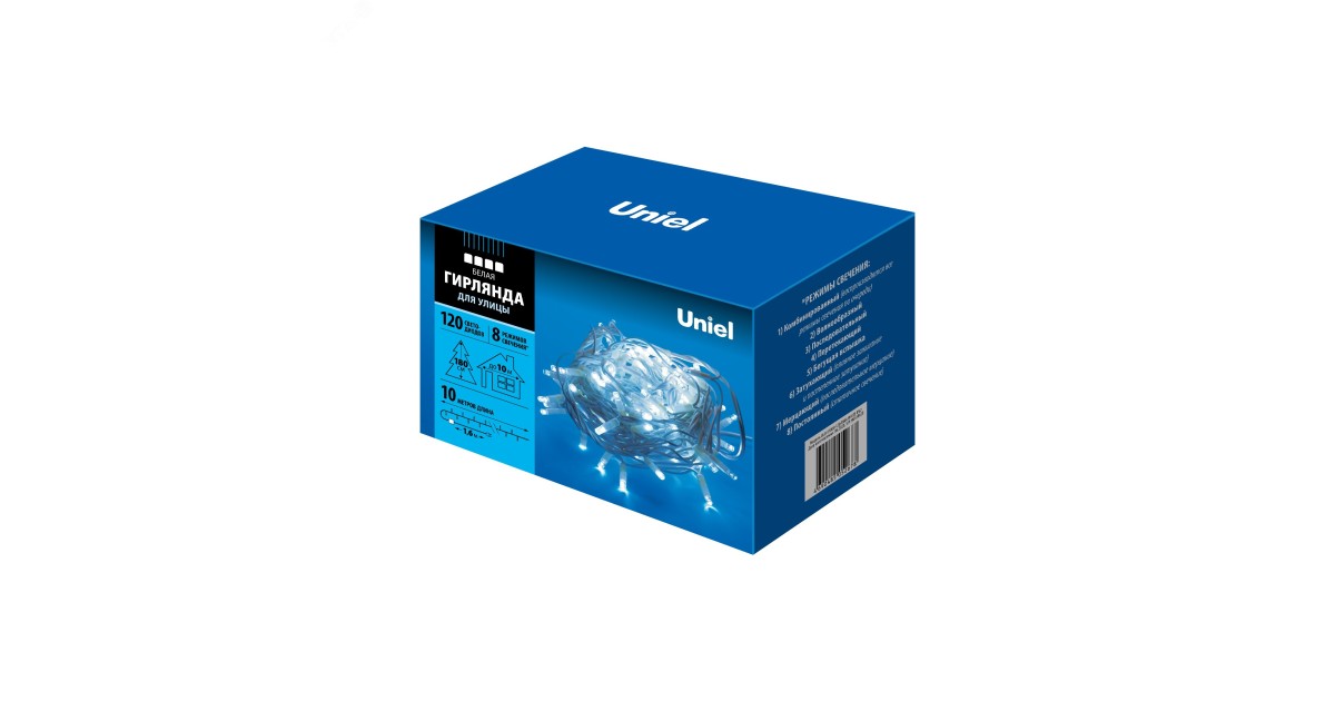 Купить Гирлянда светодиодная с контроллером 120 светодиодов 10 м белая IP67 провод белый ULD-S1000-120/DWA WHITE IP67 07925 Uniel оптом в Москве