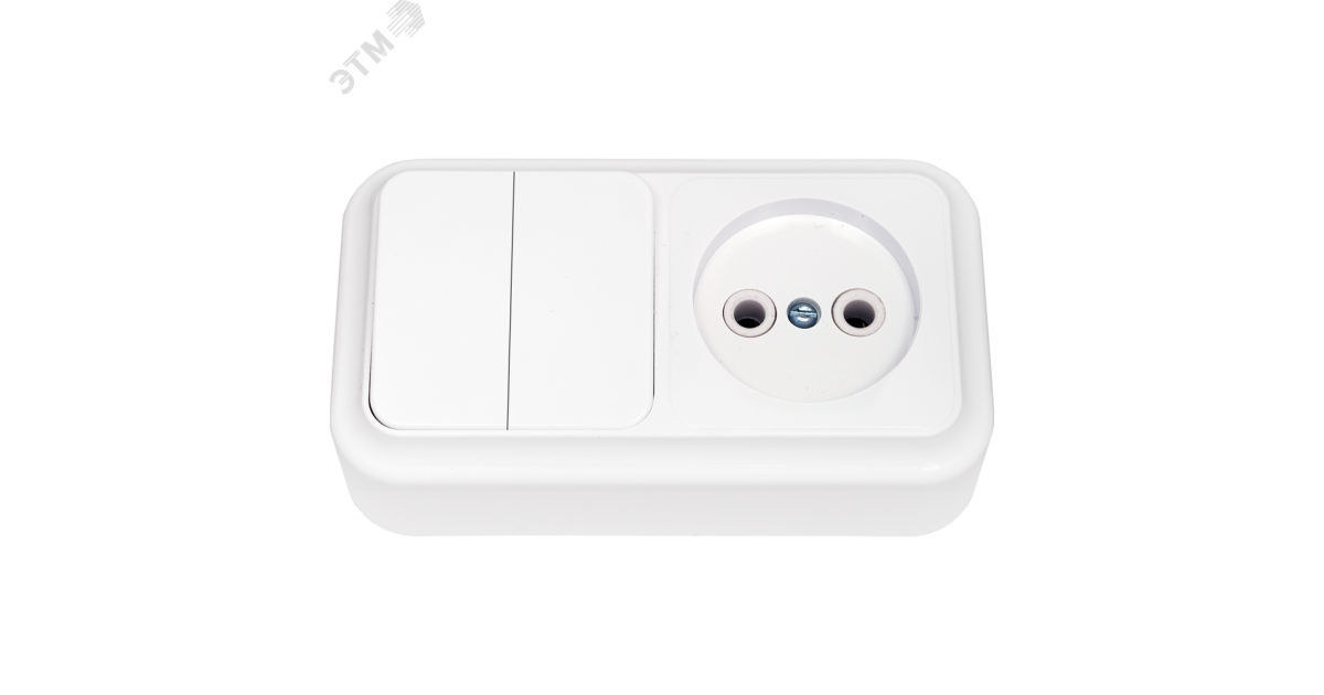 Купить Беларусь Блок: выключатель двухклавишный + розетка без заземления наружный Пралеска Блок 2В-РЦ-523 Белтиз оптом в Москве