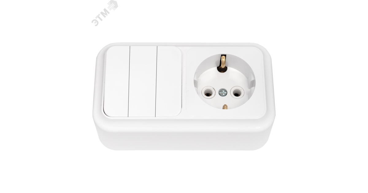 Купить Беларусь Блок: выключатель трехклавишный + розетка с заземлением наружный Пралеска Блок 3В-РЦ-531 Белтиз оптом в Москве