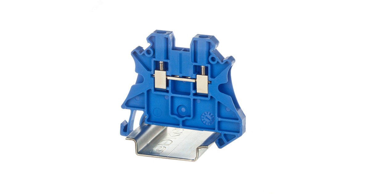 Купить Клемма проходная винтовой зажим 2 точки подключения 2.5кв.мм син. TUR-2.5-BU DKC оптом в Москве