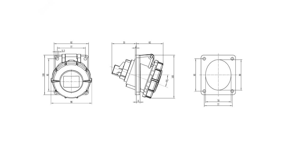 Купить Розетка панельная с наклоном IP67 16A 3P+E+N 400В DIS4181667 DKC оптом в Москве