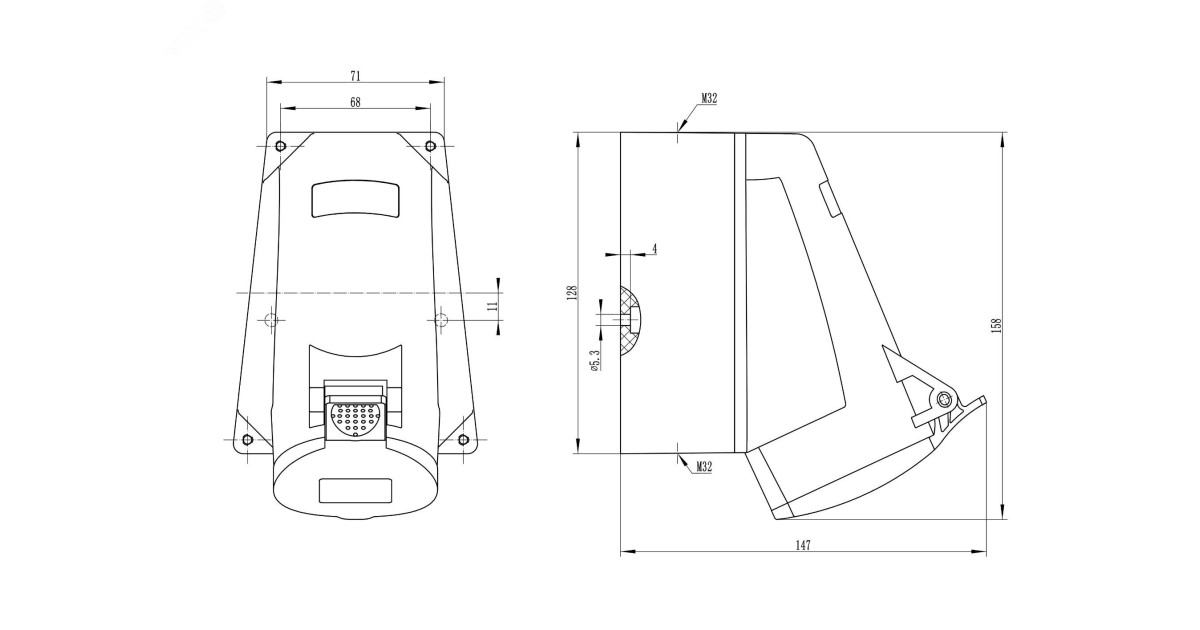 Купить Розетка настенная IP44 32A 3P+E 400В DIS5133256 DKC оптом в Москве