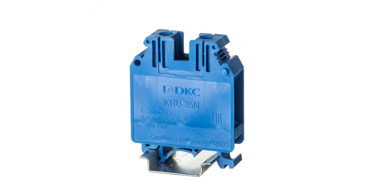 Купить Клемма проходная, винтовой зажим, 2 точки подключения, 35 кв.мм, синяя KRU-35N-BU DKC оптом в Москве