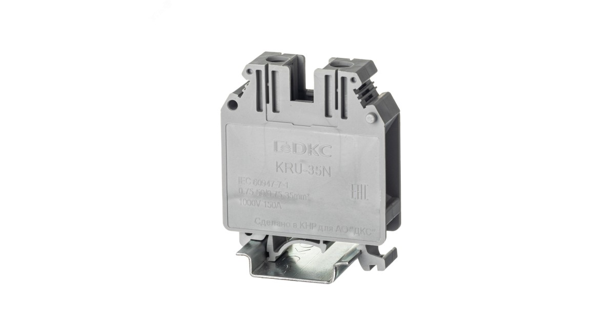 Купить Клемма проходная, винтовой зажим, 2 точки подключения, 35 кв.мм, серая KRU-35N DKC оптом в Москве