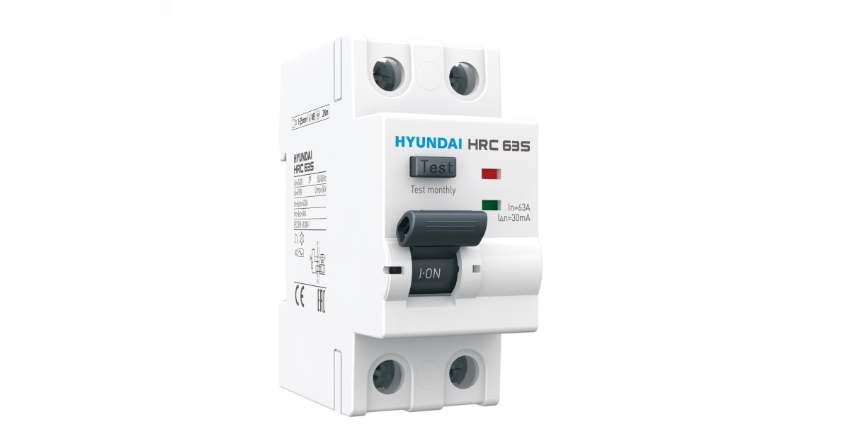 Купить Выключатель дифференциального тока (УЗО) 2П 63А 300мА A Standard HRC HRC63S2PG7S0000C00063FC Hyundai Electric оптом в Москве