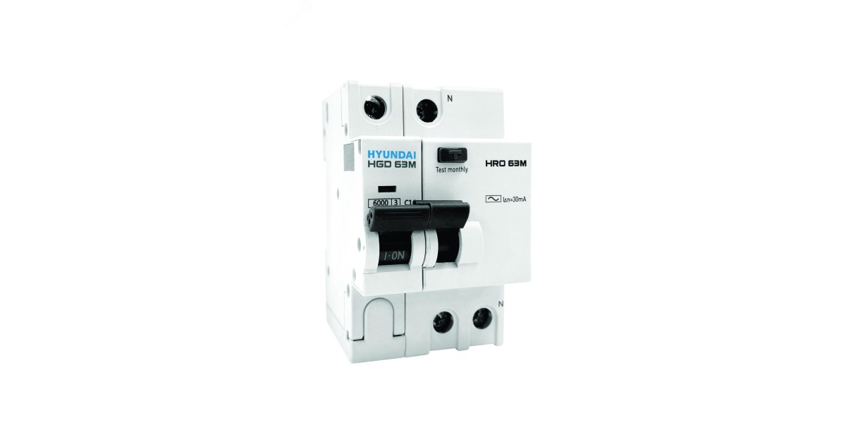 Купить Автоматический выключатель дифференциального тока 1П+N 25А 10мА 6кА HRO HRO63M1NG2C0000C00025GC Hyundai Electric оптом в Москве