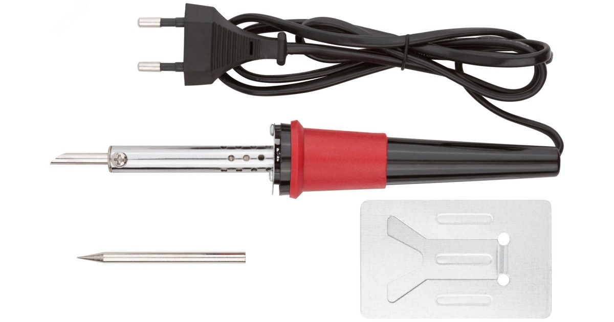 Купить Паяльник 220 В, пластиковая ручка, доп-но подставка для паяльника и два сменных жала, D=4.8 мм, 40 Вт 60481 FIT оптом в Москве